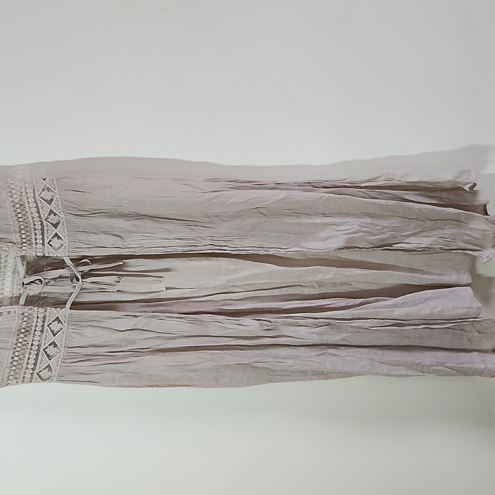 Rebellion Kimono Bohemian Beige Maxi Dress Swim Coverup Summer Duster Waist Tie - Picture 3 of 9